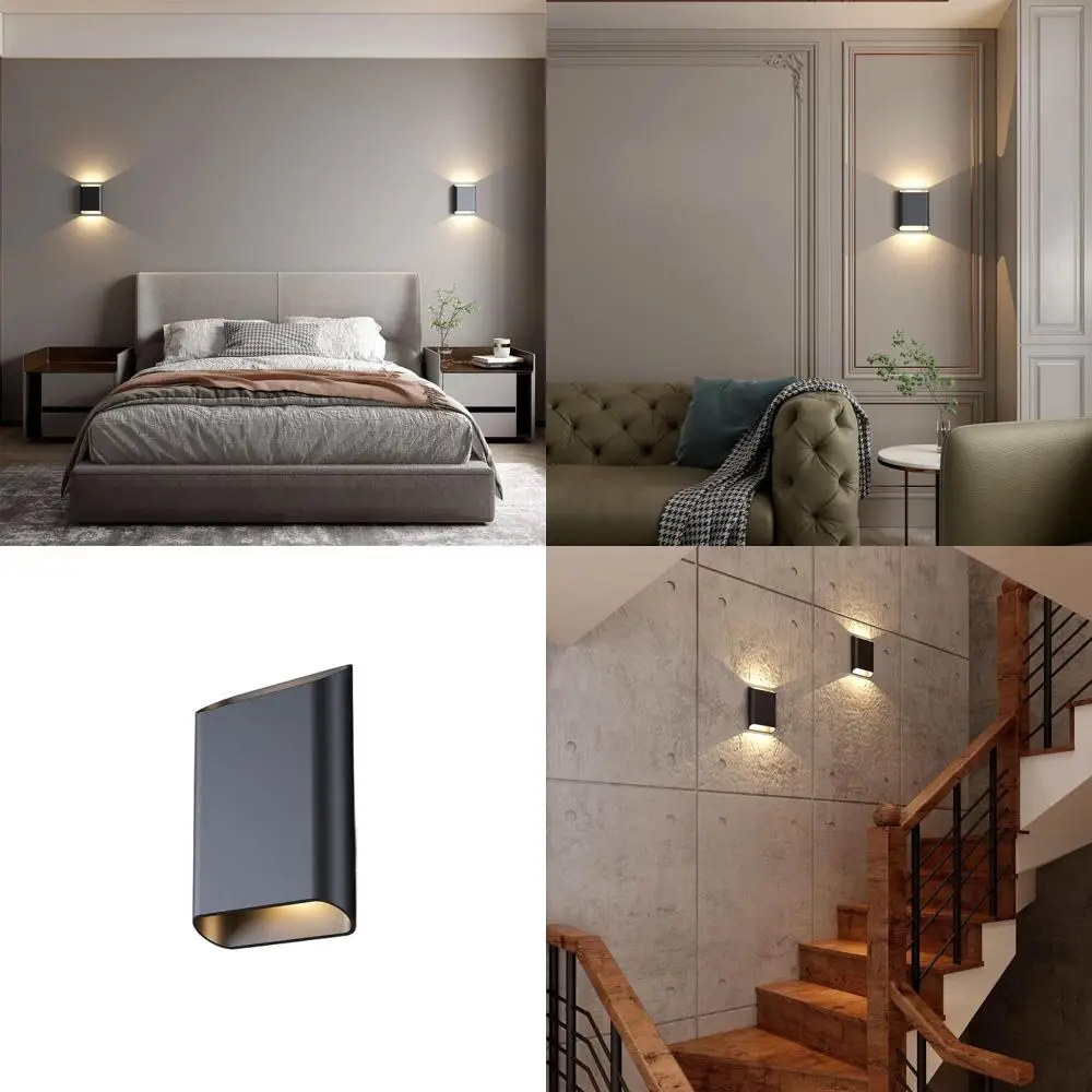 

Modern LED Wall Lights, Dimmable Indoor/Outdoor, Waterproof, 15.5W, 3000K Warm Light, 7.8 Black