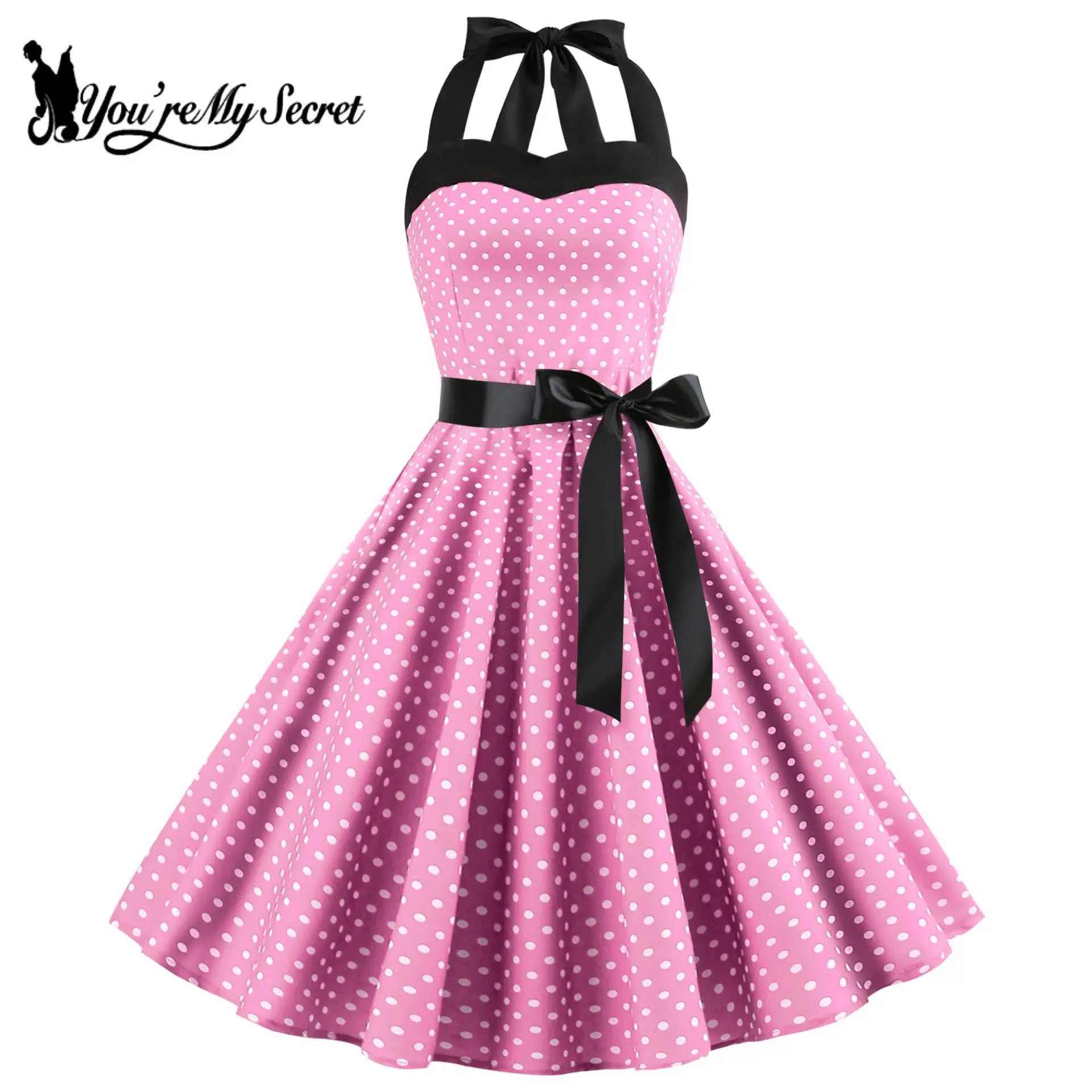 أنت سري-فستان نسائي كلاسيكي منقط ، دبوس قوطي فستان روكابيلي ، فستان مثير بلا أكمام ، فستان حفلة موسيقية ، 50s ، 60s #5