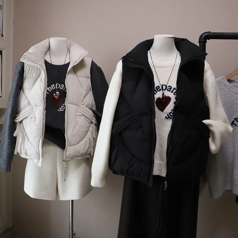 Faionable Vest Top Women's Winter Loose Versatile down Cotton Jaet Zipper Collar Korean Sle Cotton Coat with Large kets