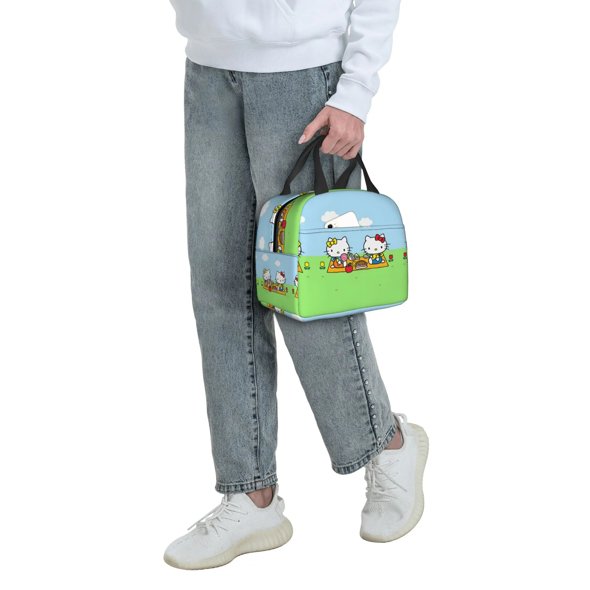 Custom Kitties Kitten Portable Lunch Box Unisex Multifunction Cat Anime Cooler Thermal Food Insulated Lunch Bag School Student view 6