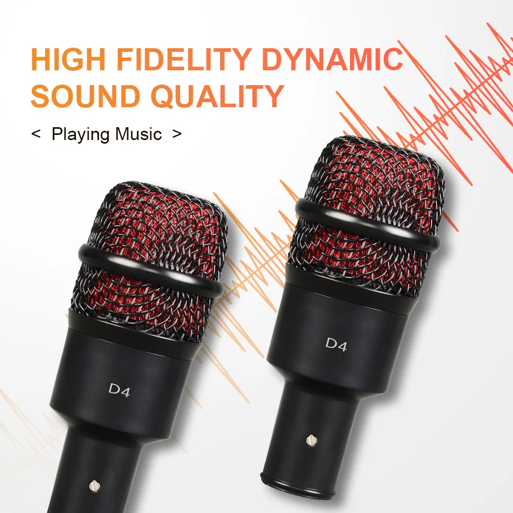 D4 Drum Microphone Instrument Kick Drum Snare&Tomtoms Microphone Dynamic Microphone