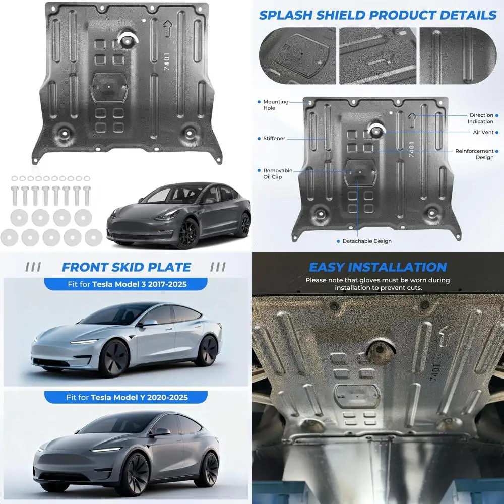

Front Skid Plate Compatible with Tesla Model 3 2017-2025 & Model Y 2020-2025, Under Engine Guard Splash Shield Cover Chassis wit