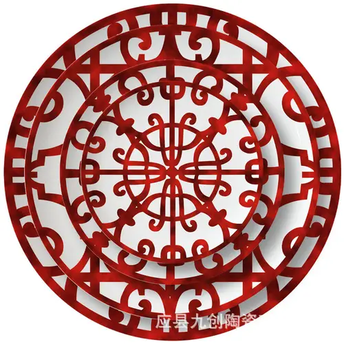 3 Color Ceramic Plate Hand-Painted Red Art Creative Round  Tableware Dinner Plates Set Charger Plates for Wedding Pasta Plate - Image 3