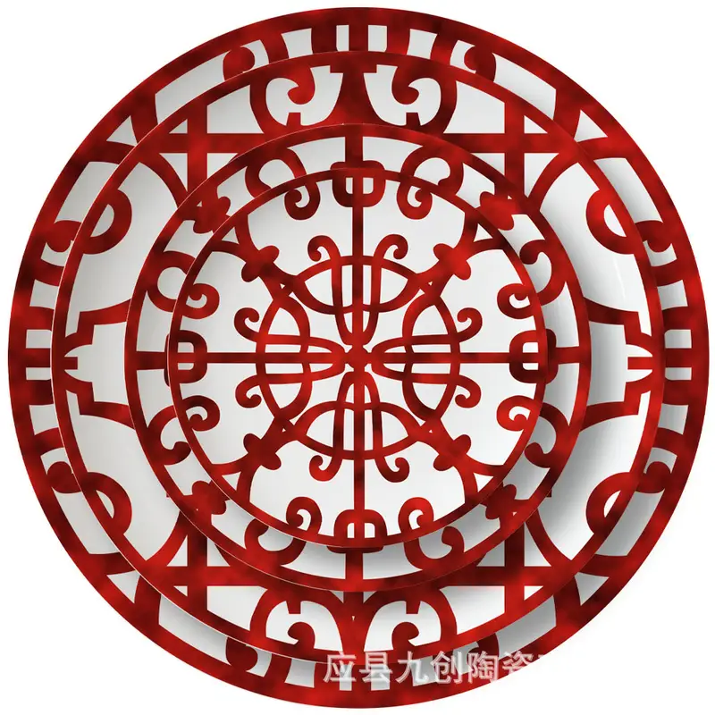 3 Color Ceramic Plate Hand-Painted Red Art Creative Round  Tableware Dinner Plates Set Charger Plates for Wedding Pasta Plate - Image 3