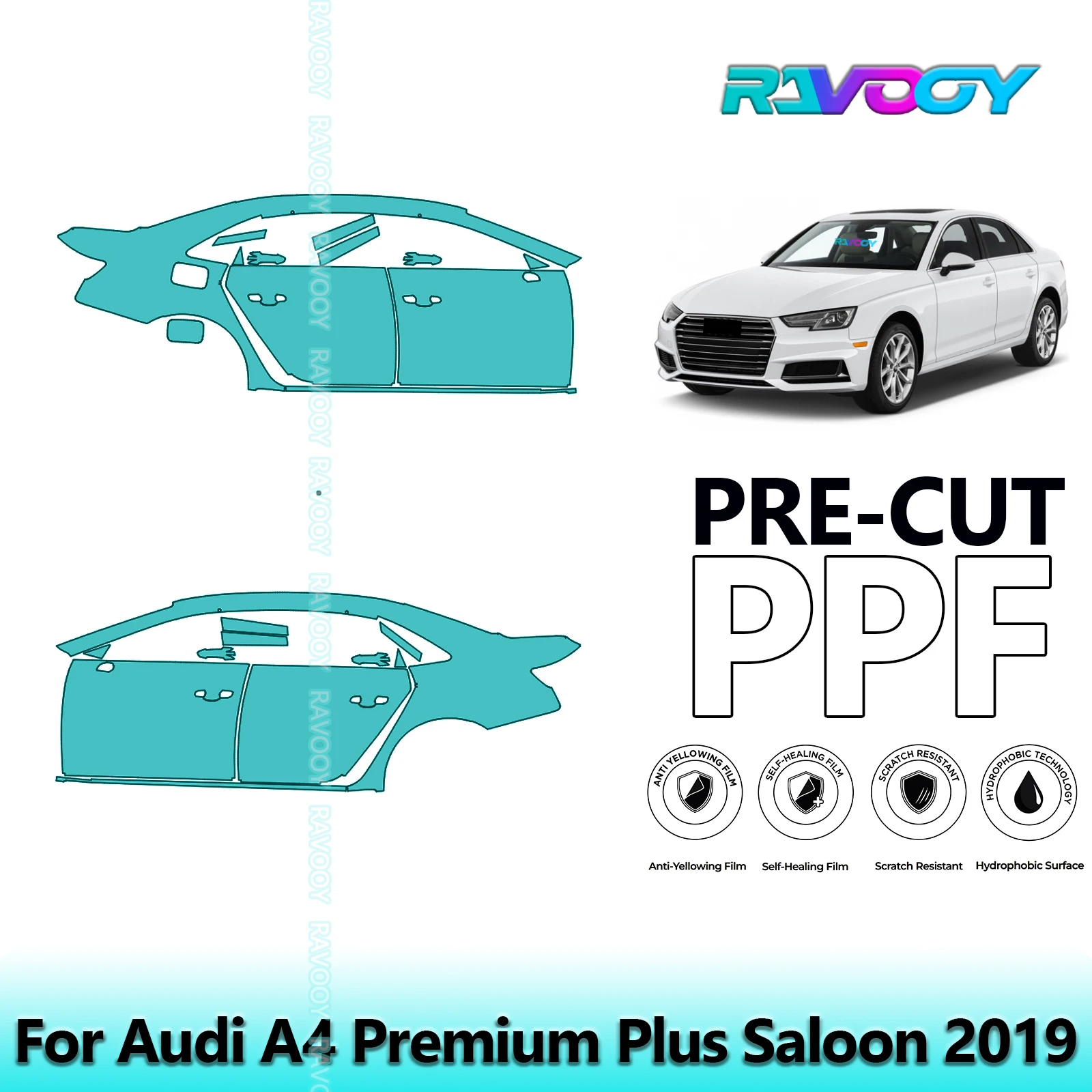 

For Audi A4 Premium Plus Saloon 2019 8.5mil Clear Matte Pre-Cut PPF Door & A/B Pillar Kit TPU Paint Protection Film Set