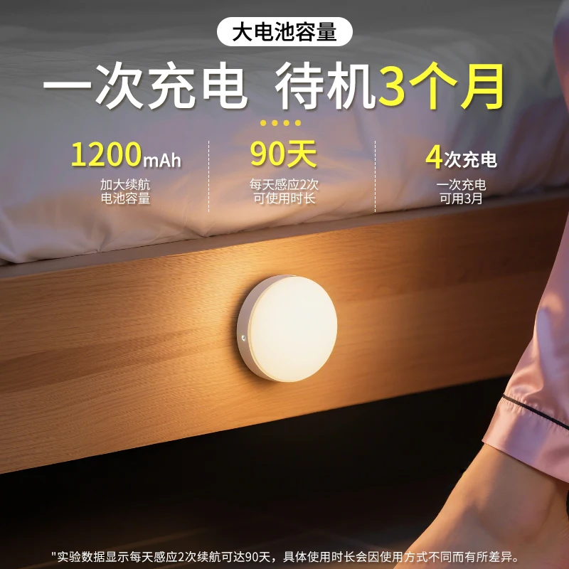 Intelligent induction bedside round night light bedroom sleep  bathroom magnetic suction wardrobe aisle human body induction