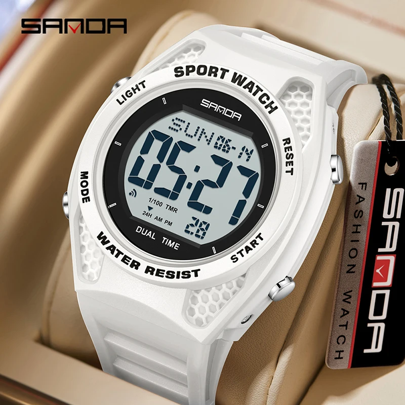 

SANDA 2224 Men's and Women's Sports Electronic Watch Multi functional 5ATM Waterproof Colorful Night Light Alarm Clock Timing