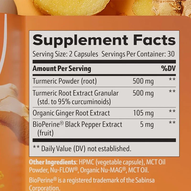 Organic Turmeric Supplement for Joint Comfort, Mobility, and Antioxidant Health -60 Capsules