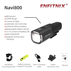 Enfitnix Navi800/800Y Bicycle Smart Headlights Road MTB Bike Smart Headlight USB Charge Waterproof Auto Start Stop Front Light