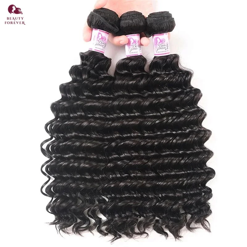 Beautyforever Brazilian Deep Wave Bundles Raw Human Hair 3 Bundles Thick Top to Ends Unprocessed Virgin Human Hair Weaving