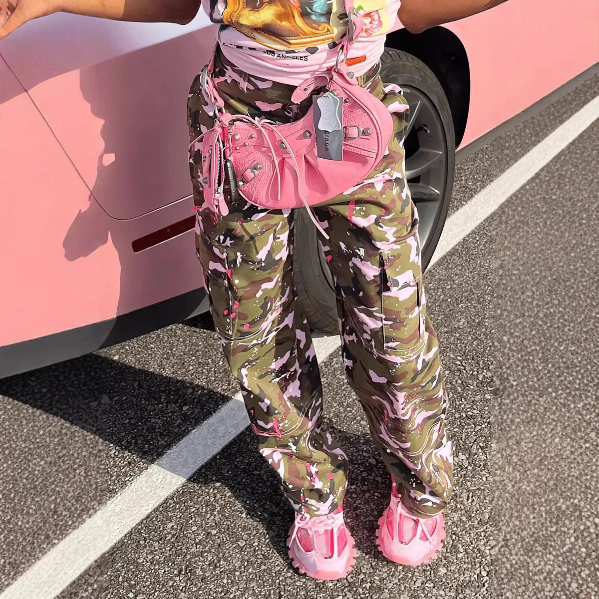 

Camouflage Pants Women Y2K Streetwear High Waist Loose Fit Workwear Style with Button Pockets for Hot Girls Autumn Season