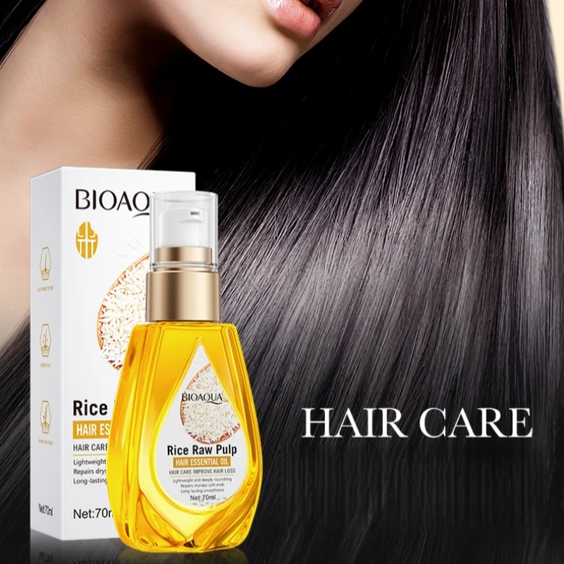 70ml Rice Raw Pulp Hair Essential Oil, Fresh Texture, Easy to Absorb, Non-Greasy, Deeply Nourishes Hair, Makes Hair Soft and Smooth, Easy to Comb. Not Afraid of Hair Becoming Frizzy or Tangled.