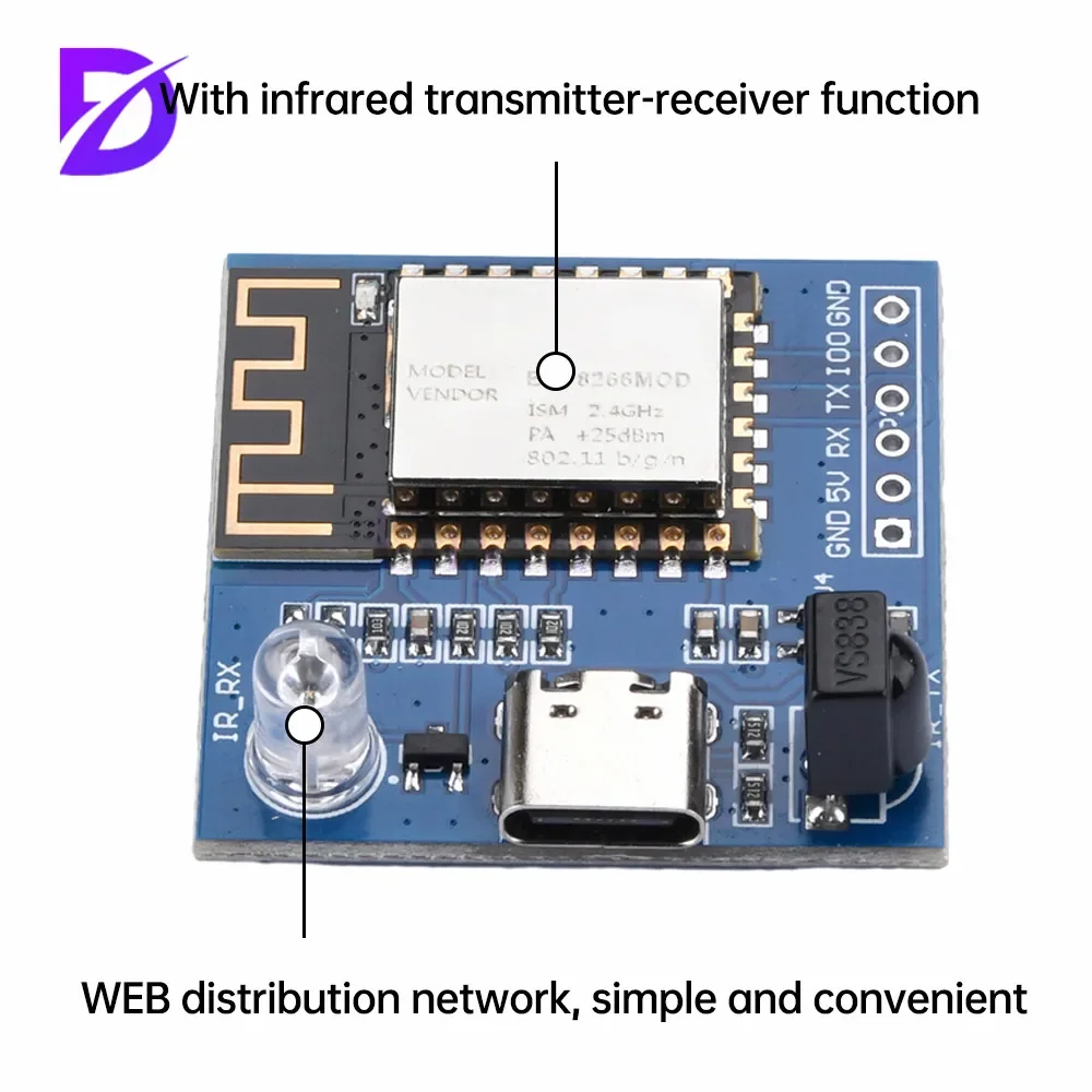 

ESP8266 WiFi Transmission Module ESP-12F Infrared Emission & Reception NEC Command Development Board with TYPE-C Interface