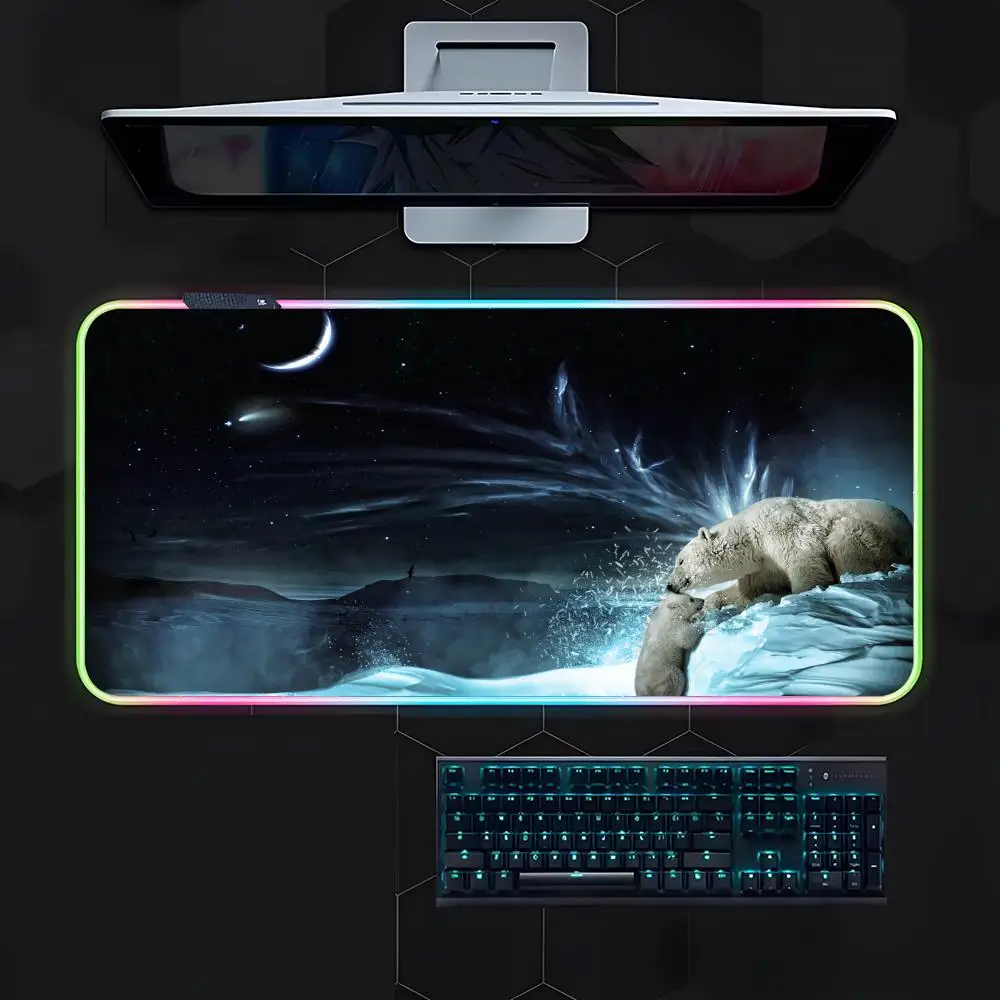 

Cute Polar Bear Mouse Pad Gamer Luminescence Led Mouse Pad Gaming Table Rgb Deskmat Keyboard Pc Mousepad