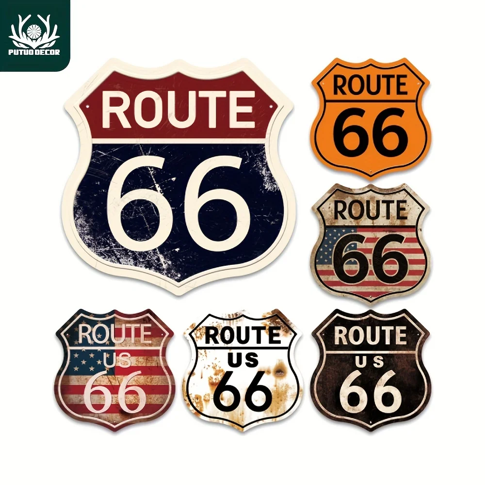 Putuo Decor 1 Stück Route 66 Blechschilder, Vintage-Plaketten in Metallform für Garage, Männerhöhle, Club, Pub, Bar, Zuhause, Wandkunst, Dekoration