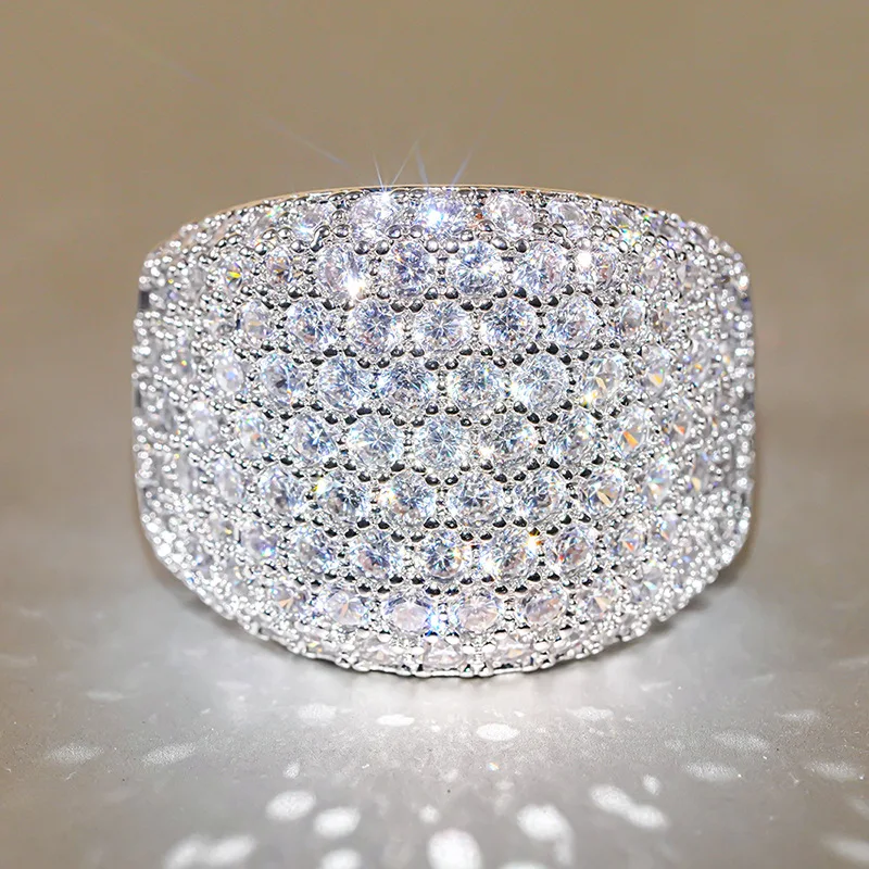 

Luxury Sparkle Full Micro Inlay Round 5A Zircon Wide Dome Rings for Women Bling Cocktail Evening Party Fine Stackable Jewelry