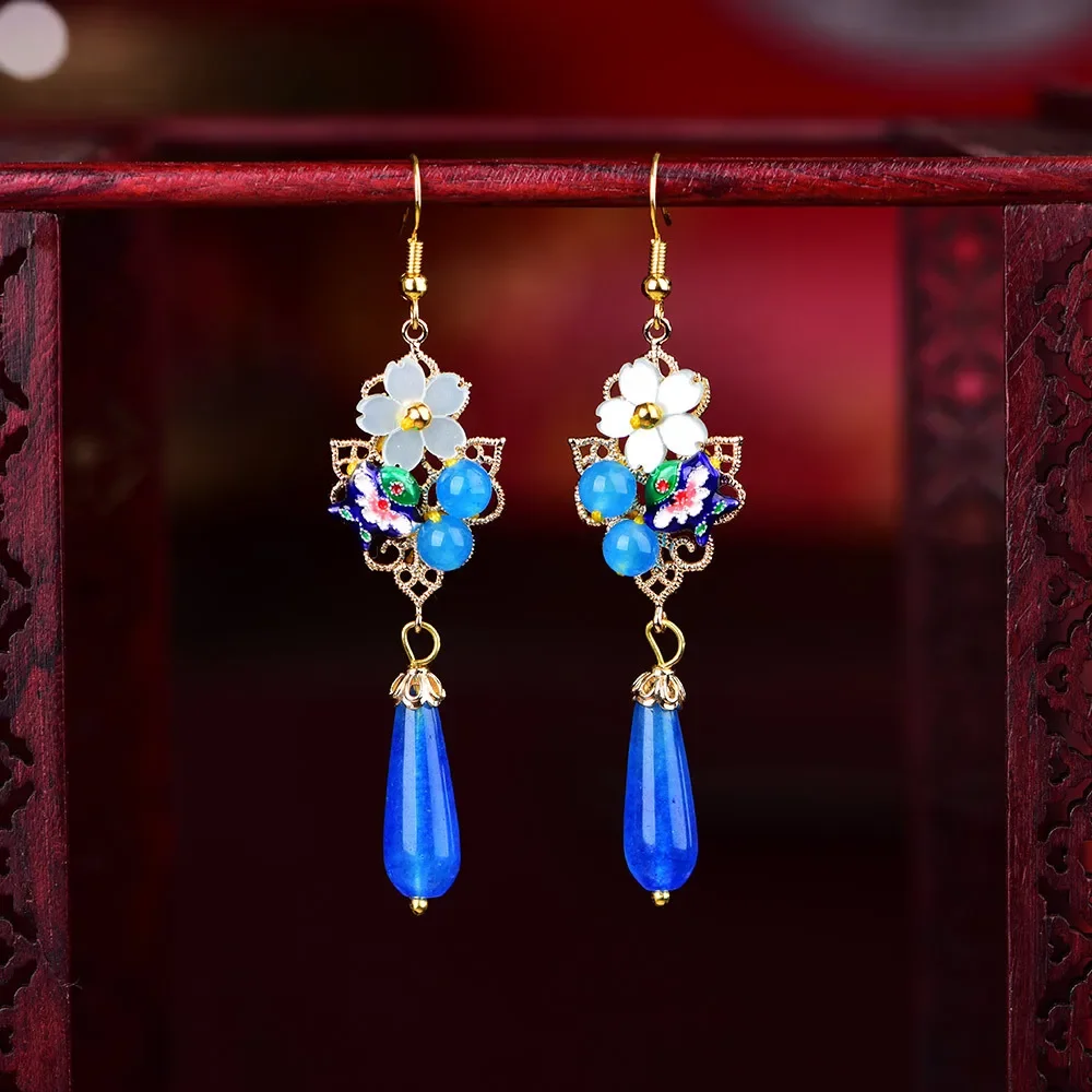 Chinese Style Hanfu Ethnic Earrings Fashion Trend Coloured Glaze Peace Buckle Long Classical Retro Eardrop Jewelry Gift