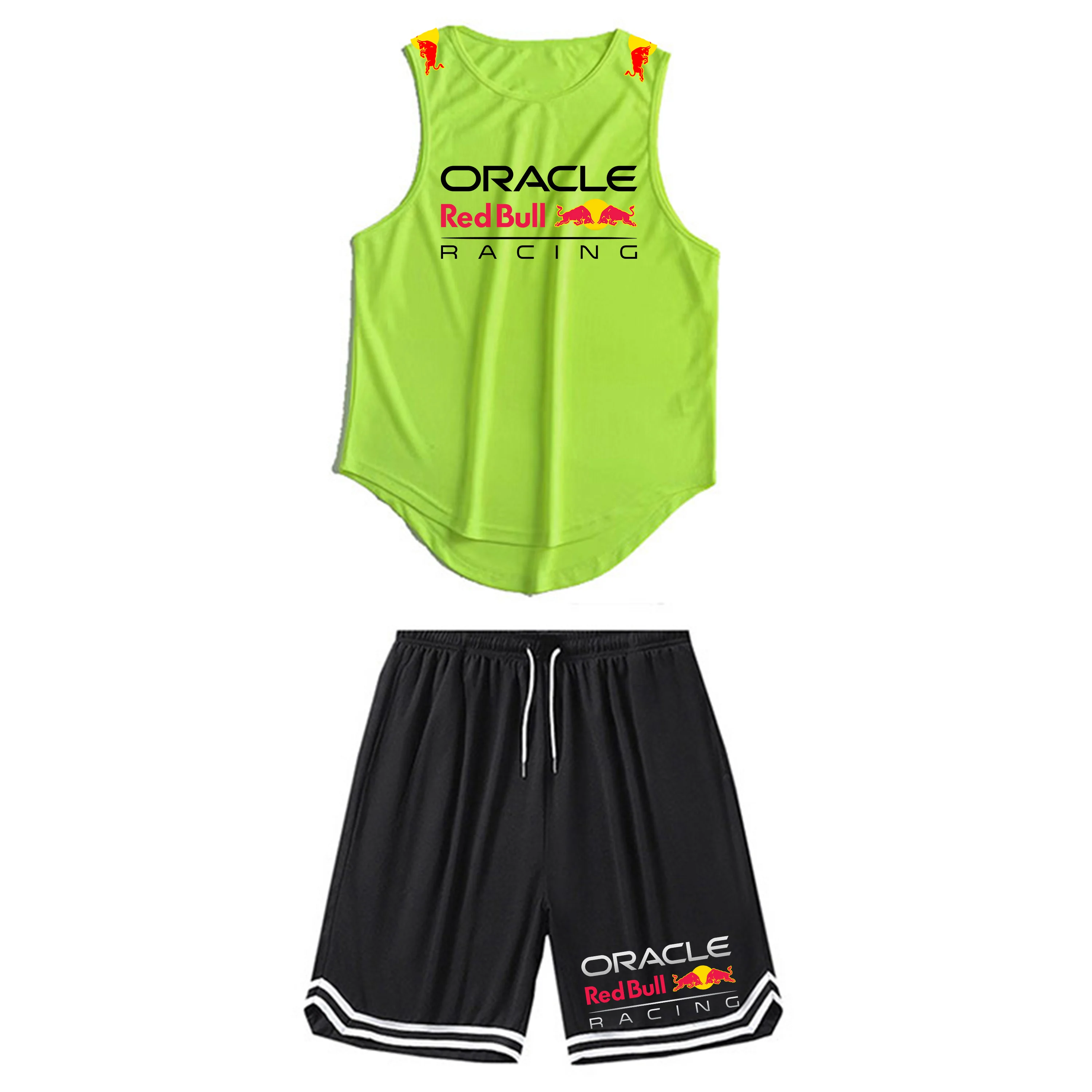 

Summer Men's Red Bull Racing Breathable Tank Top+Fashion Shorts 2-piece Set Sports Fitness Tank Top Set Outdoor Jogging Set
