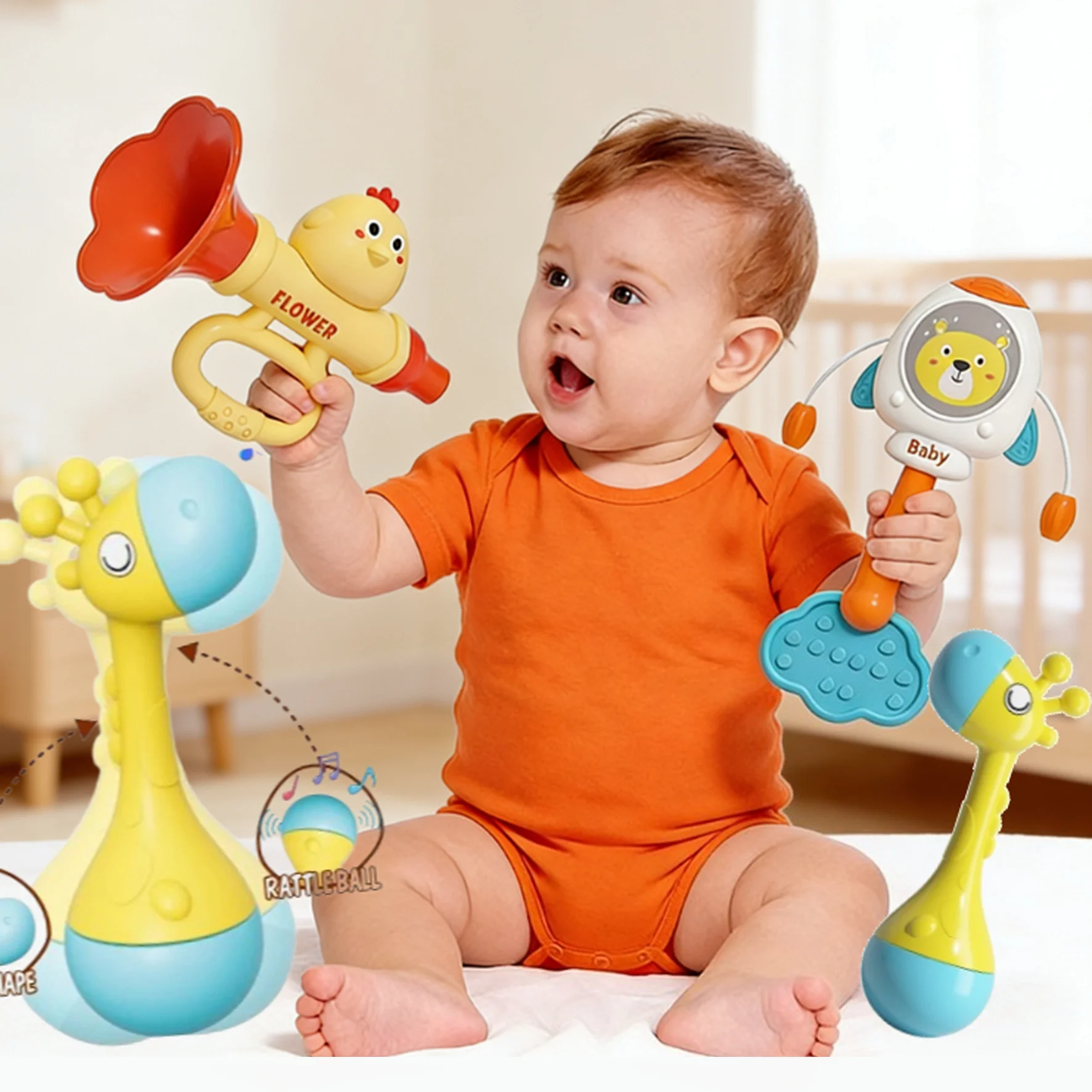 Bambino Martello di sabbia Giocattoli Batterista Scuotendo Sonagli Giraffa Bambino Sonaglio Scuotere Infantile Bambini Montessori Giocattoli educativi interattivi