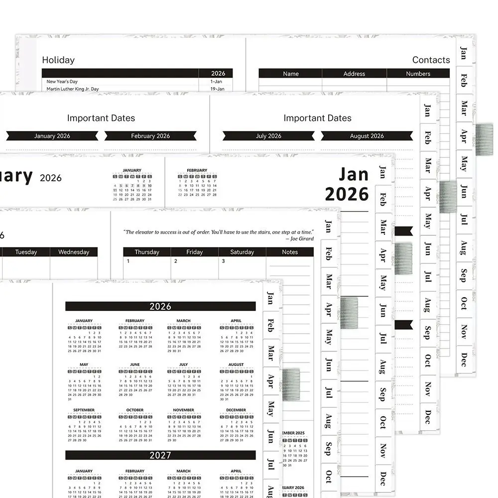 ภาษาอังกฤษ 2026 Schedule Planner Notepad สวมใส่ 12 เดือน A5 Agenda Planning Notebook PU หนังกระดาษหนา