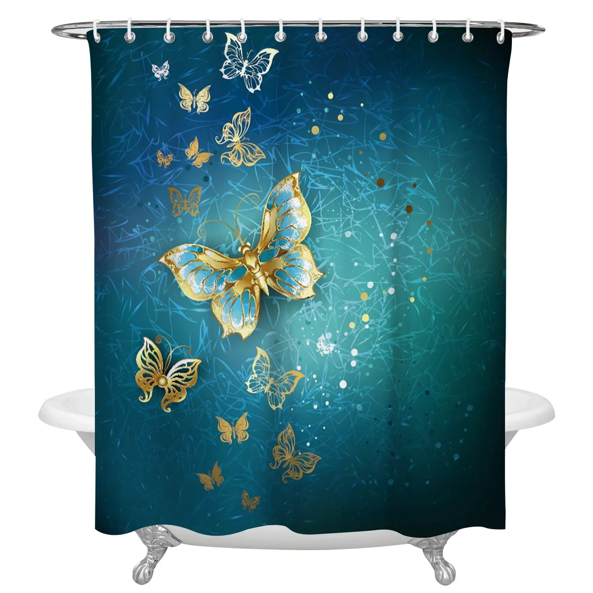 Butterfly Luxury Blue Art Waterproof Bathroom Decoration Shower Curtain With Hook Printed Bathtub Curtains Bathroom Accessories