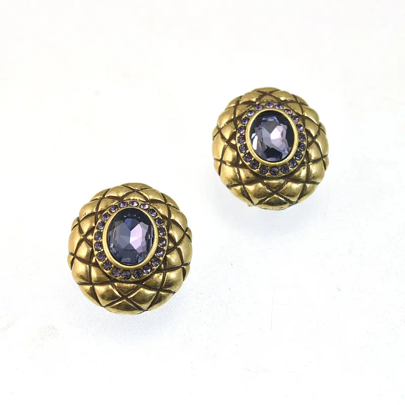 Texture Embossed Medieval Palace Temperament Silver Needle Earrings Earrings Ear Clips Without Pierced Earrings for Women 0308