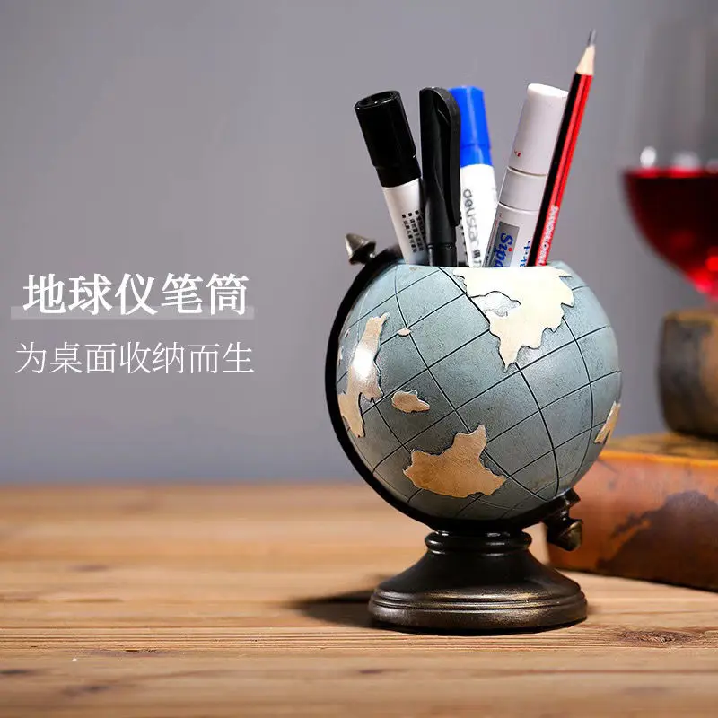 

European Retro Globe Pen Holder Ornaments: Office Desk Storage, Room and Living Room Decorations/student Gifts