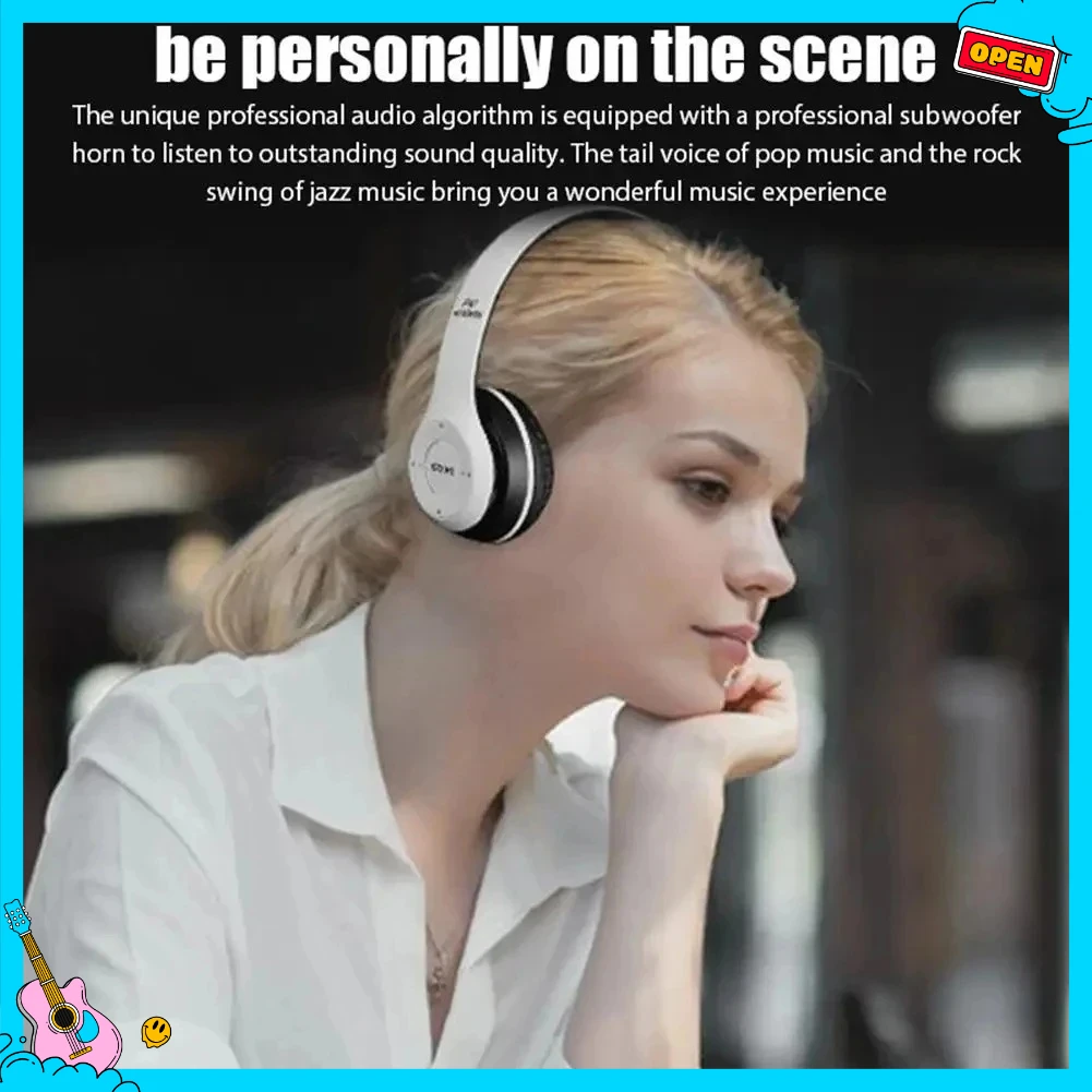 P47 fones de ouvido sem fio bluetooth 5.0 dobrável alta fidelidade estéreo baixo para música jogos criança menina fone para smartphone