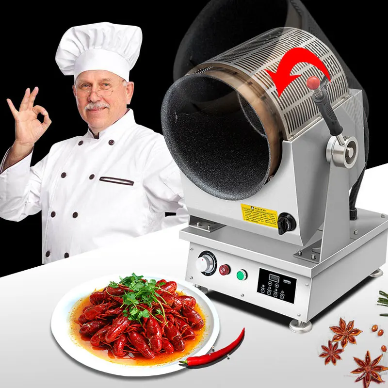 เครื่องทําอาหารแก๊สเชิงพาณิชย์หุ่นยนต์ทําอาหารอัจฉริยะอัตโนมัติเครื่องข้าวผัดแม่เหล็กไฟฟ้าหม้อทําอาหารกลอง SMK-TSGT