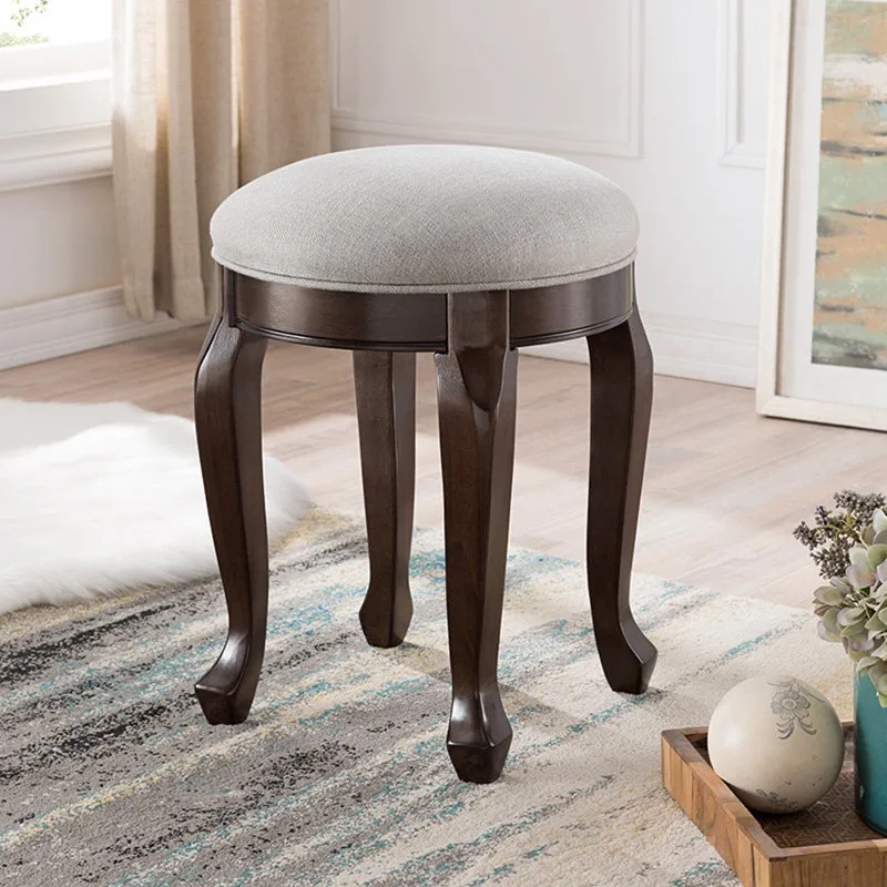 Dining stool American household dining table round stool simple low stool solid wood light luxury leather adult small bench