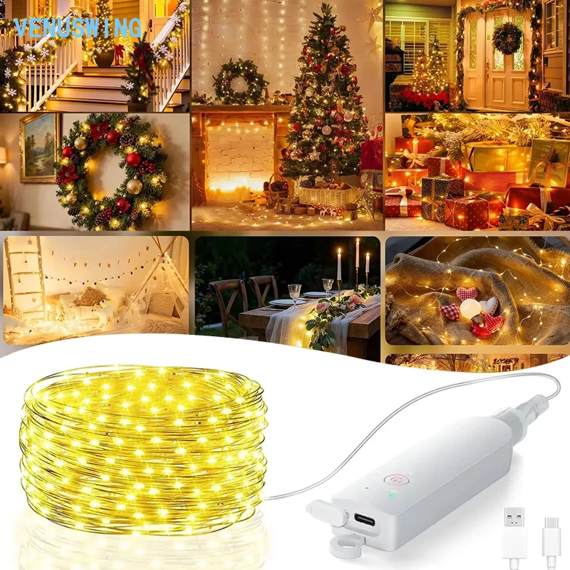 Fairy Lights Bedroom - ไฟสาย RGB 5M/20M แบบชาร์จไฟได้ ไฟ LED