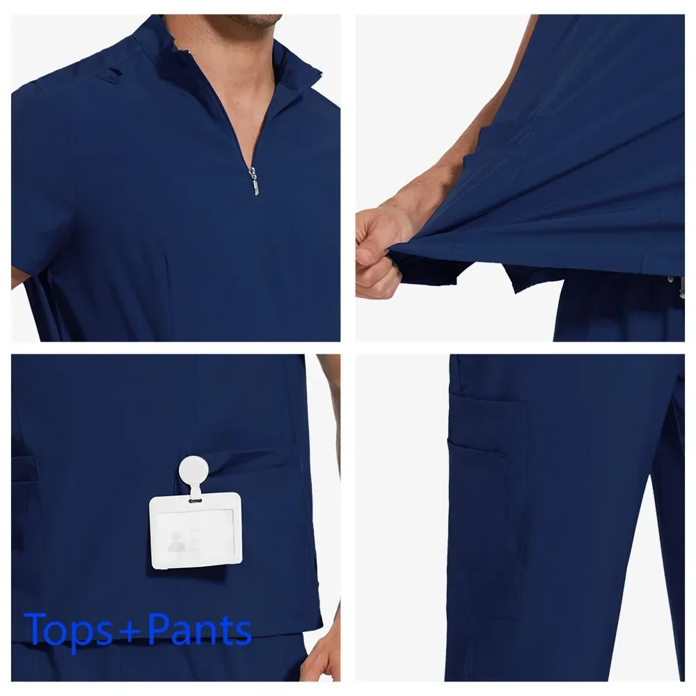 Uniformes médicos enfermera salón de belleza ropa de trabajo clínico Unisex Tops pantalones médico traje de enfermería uniformes quirúrgicos tienda de mascotas ScrubsSet