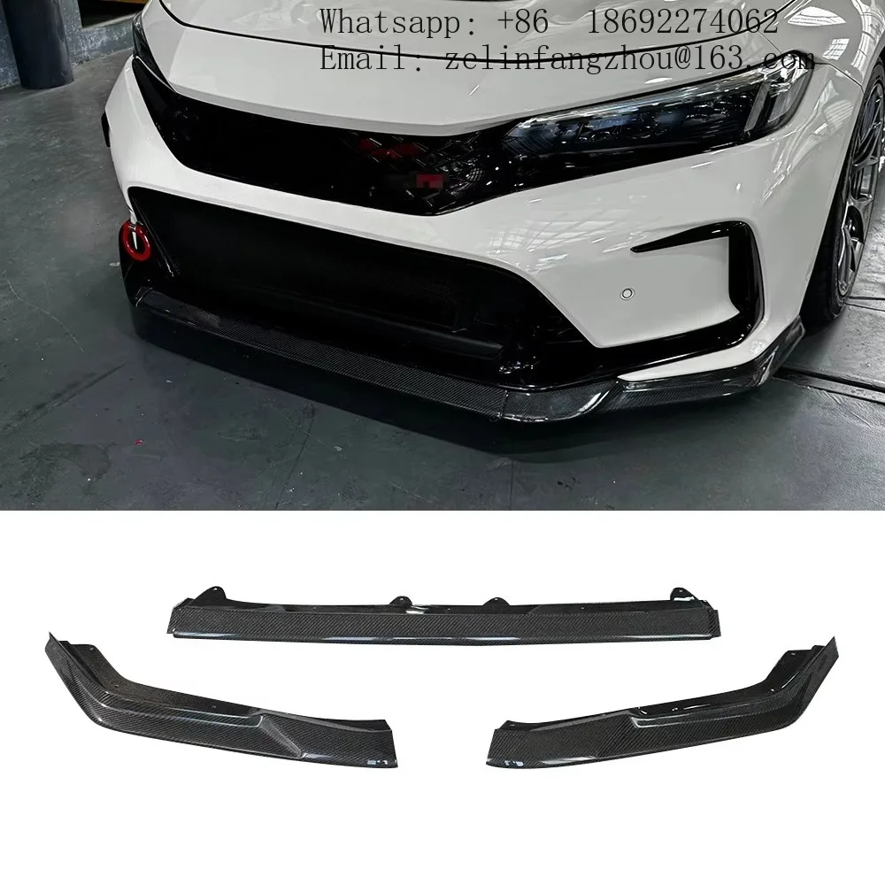 V Style 3 PCS Carbon Fiber Front Bumper Lip Chin Spoiler Splitter for Civic FL5 Type R 2022-2023 Hatchback Body Kit Tuning Kit