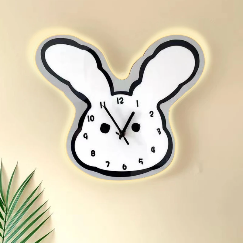 Mute Wall Mounted Clock Cartoon Rabbit Ears Creative Personality Decorated Wall Clock Children's Room Living Room