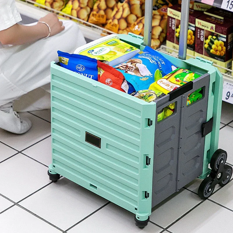 Portable household grocery shopping cart, foldable shopping trolley, driver pulling cart, handcart, picnic