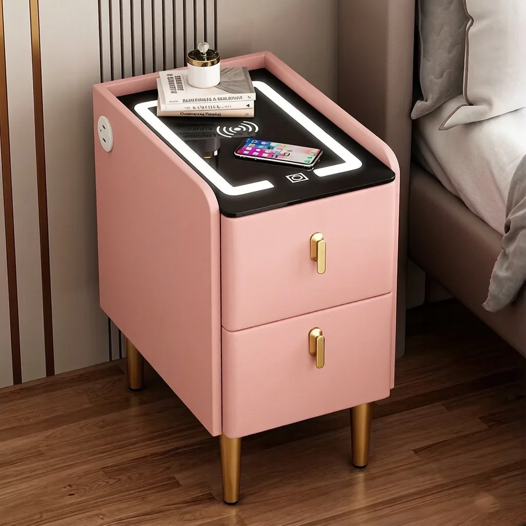 Wooden Bedside Table Modern Style Multi-Function 2 Drawers Bedroom Nightstand End Table