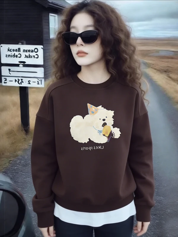 

Стильный женский свитшот больших размеров с длинным рукавом, корейский стиль, с принтом, повседневный, свободный, скрывающий недостатки фигуры, весенняя новинка, модный топ