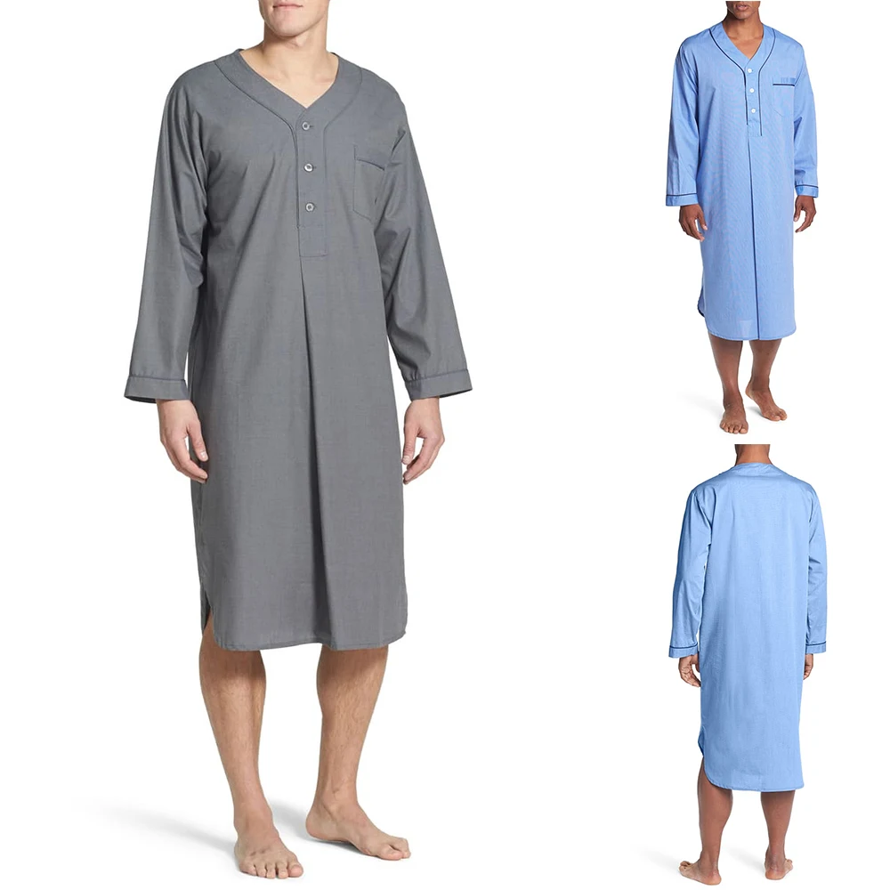 Confortável algodão decote em v manga comprida confortável pijama masculino, camisa top, blusa casual, roupa de dormir, roupa íntima solta