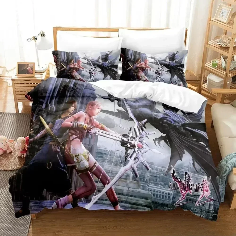 Anime Game FINAL FANTASY XIII-2 Bedding Set 3D Printed Suitable for Bedroom Duvet Cover Set With Pillowcases Kids Home Textile
