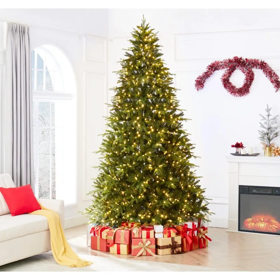 

9 ft Pre-lit Traditional Artificial Fir Christmas Tree with Warm White Lights and Durable Metal Stand Ideal for Indoor and Outd