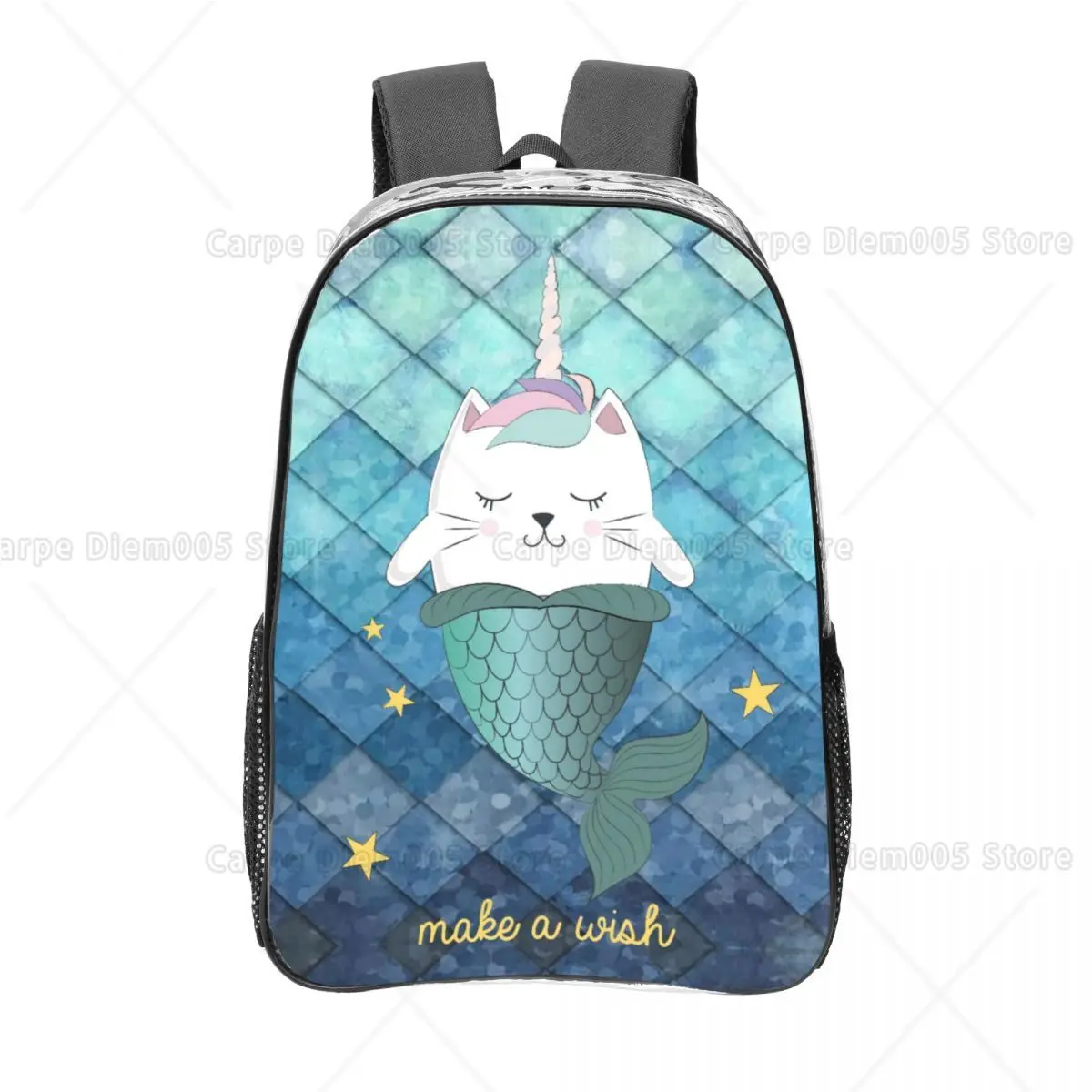 

Cute Unicorn Cat Fish Scale Transparent PVC School Bag Lightweight See Through Bookbag with Adjustable Straps Daily School Use