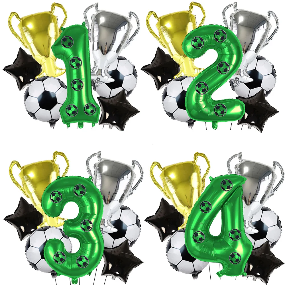 Soccer Birthday Party Balloons Sets Trophy Soccer 1-9 Number Foil Balloon Soccer Sports Birthday Theme Party Decorations Favors