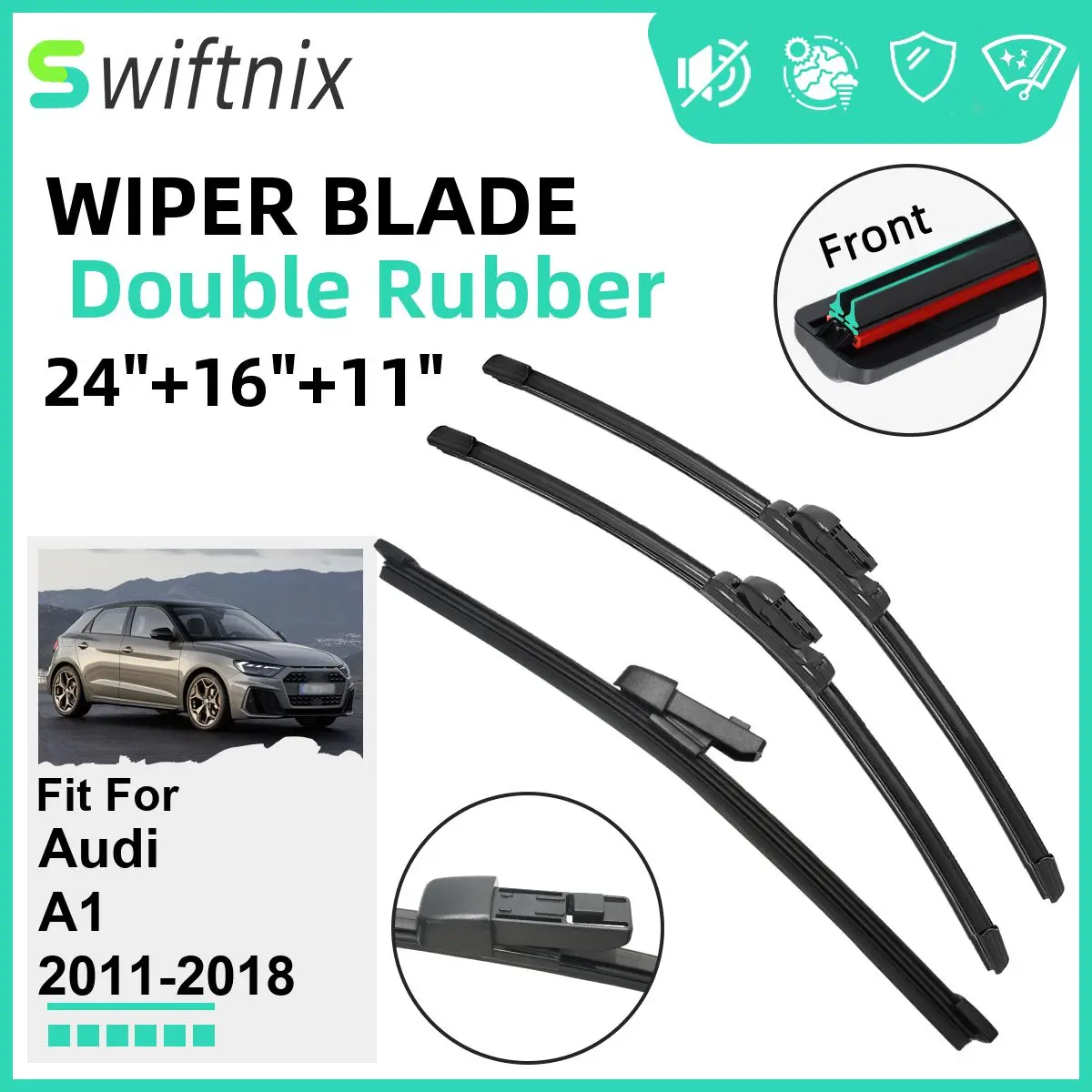 

Двойные резиновые автомобильные дворники для Audi A1 2011-2018, стеклоочистители, резиновые автомобильные аксессуары 2012, 2013, 2014, 2015, 2016, 2017, 2018