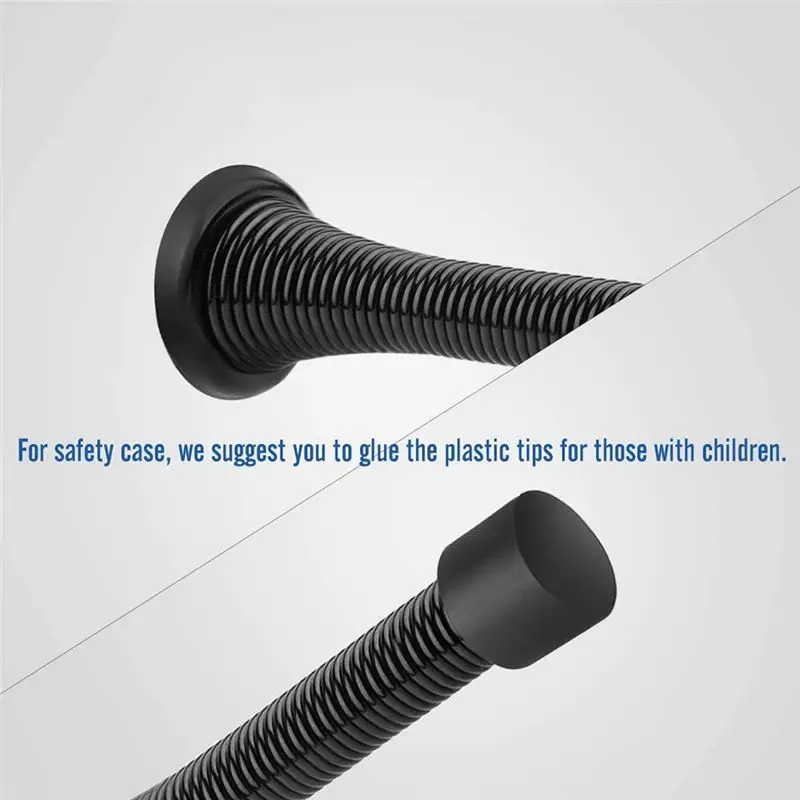 AA10RR 12 Pack Black Spring Door Stops, Flexible Spring Door Stopper with Low Mounted Black Rubber Bumper Tips