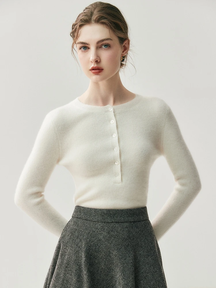 ADDONEE, jersey clásico con cuello Henry para mujer, suéter 100% de Cachemira, ropa básica ajustada de punto de Cachemira suave para otoño e invierno