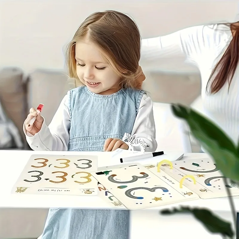 

34 Pages Magic Pen Practice Book Set - Reusable Writing & Drawing Workbook Includes Colorful Pen Eraser