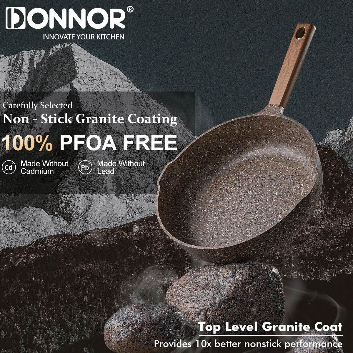 

DONNOR Granite Frying Pan 20/24/28cm Medical Stone Frying Pan Skillet Omelet Pan Healthy Non Toxic with Heat Resistant Handle