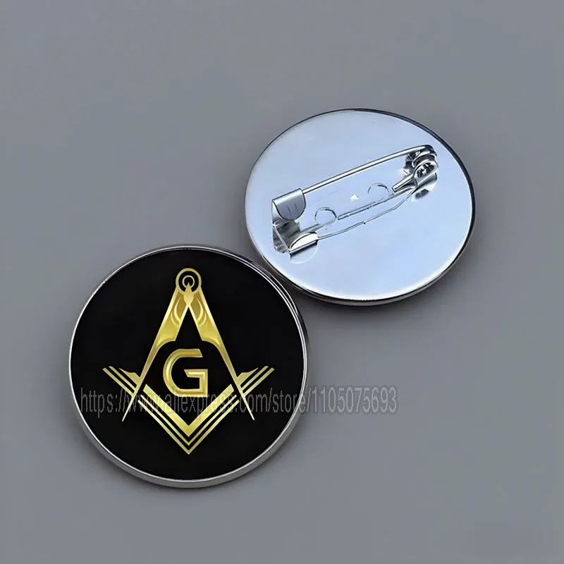 Vintage Free Mason Brooches Masonic Symbol Freemason Photo Glass Dome Pins Backpack Badge Gift Wholesale