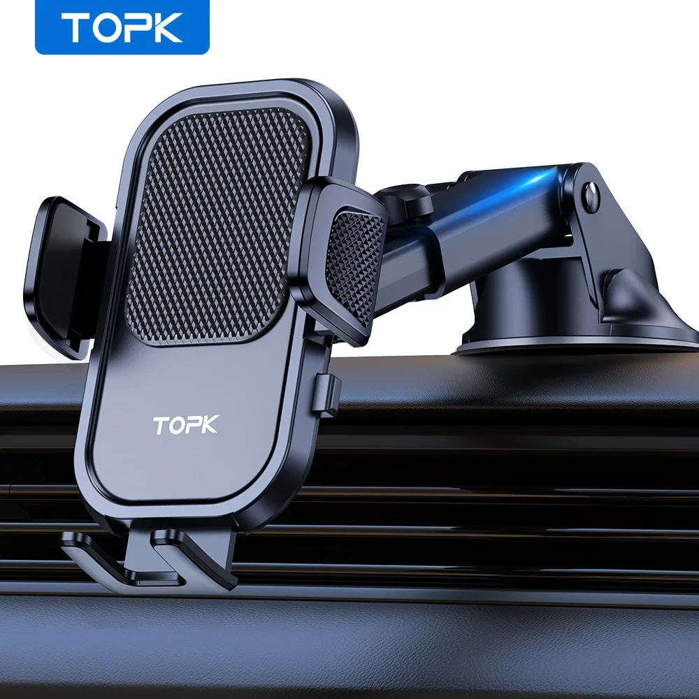 

TOPK Car Phone Holder Adjustable Dashboard & Windshield Mount | Ultra Stable, Universal for All Smartphones