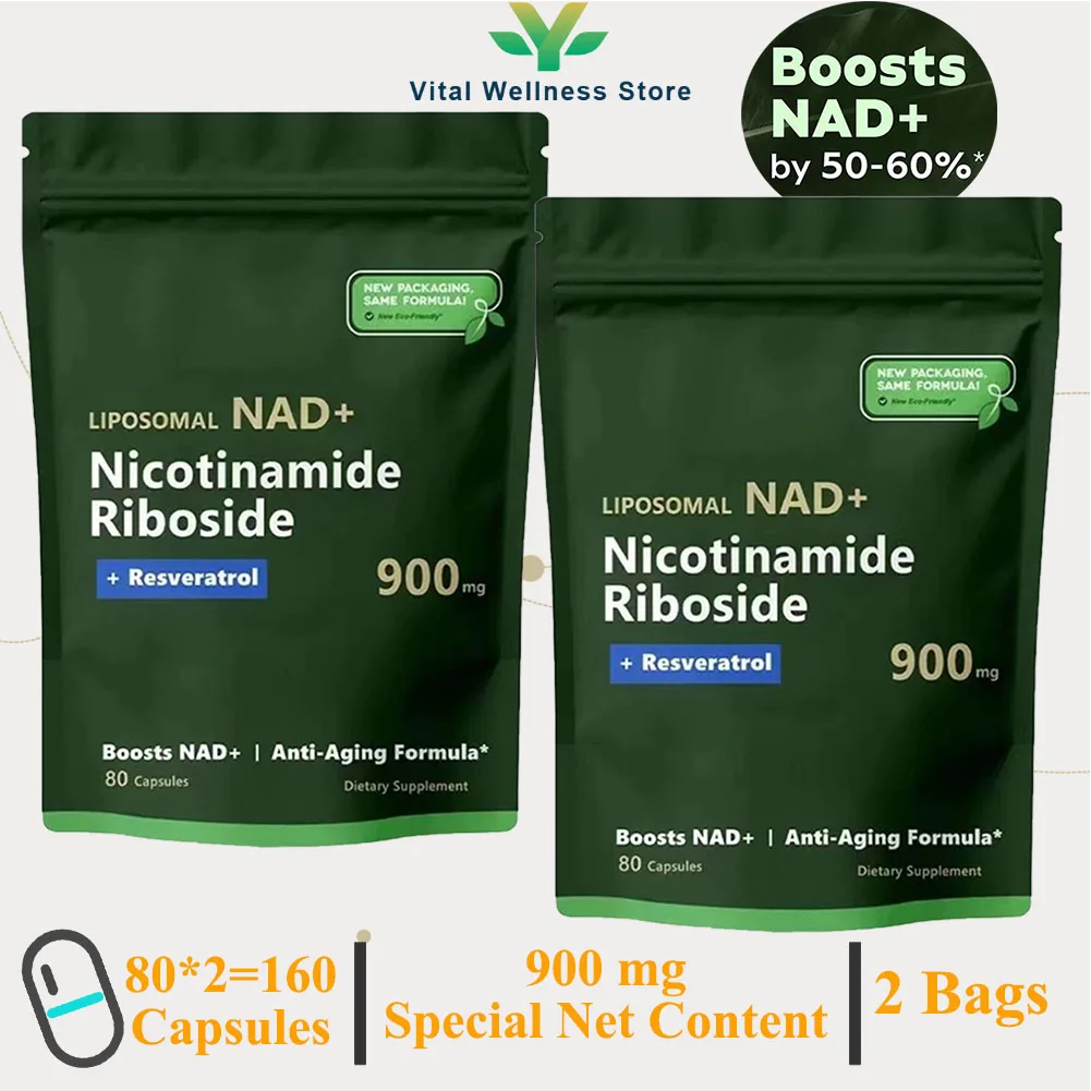 2 Bags NAD+ Supplement - Liposomal Nicotinamide Riboside 900mg Resveratrol,Protect Blood Vessels,Skin Health Care